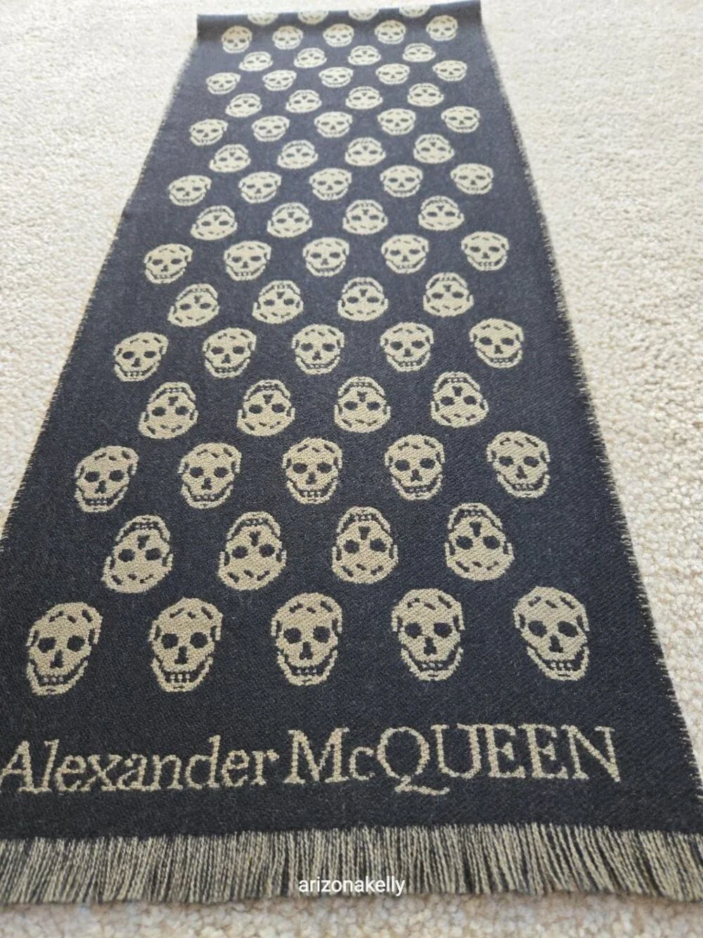 McQueen Wool Skull Scarf Jacquard Black & Tan